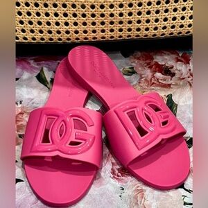 Dolce & Gabbana Rubber Beachwear Sliders Slides Sandals Fuchsia Pink 39